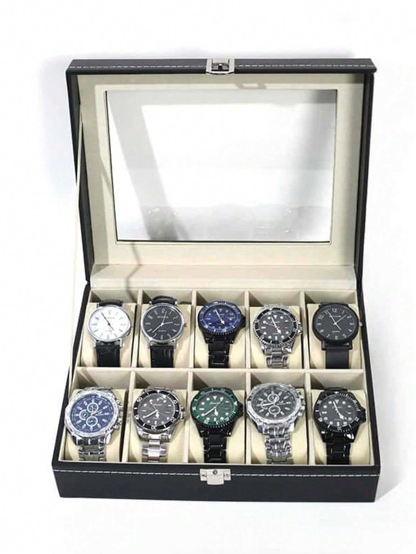Leather Watch Box with Lock, L - Jewelry Watches For Men 评论和价格