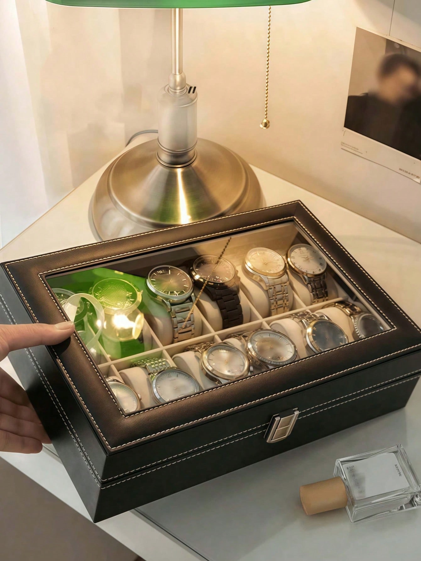 Leather Watch Box with Lock, L - Jewelry Watches For Men 评论和价格