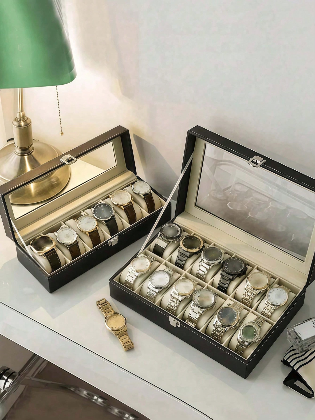 Leather Watch Box with Lock, L - Jewelry Watches For Men 评论和价格