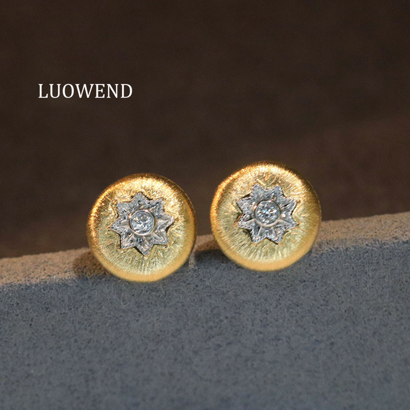 LUOWEND 100% 18K Yellow Gold E - Diamond Stud Earrings 评论和价格