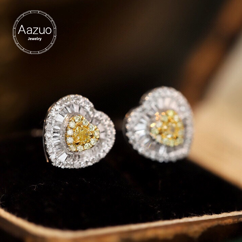 Aazuo Real 18K Solid White Gol - Diamond Stud Earrings 评论和价格