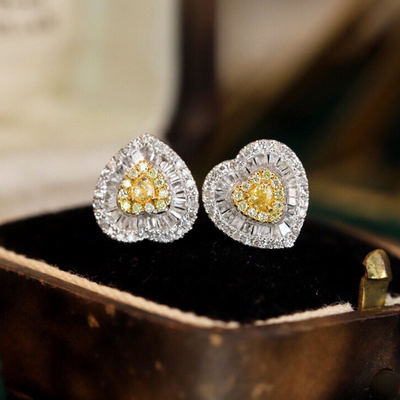 Aazuo Real 18K Solid White Gol - Diamond Stud Earrings 评论和价格