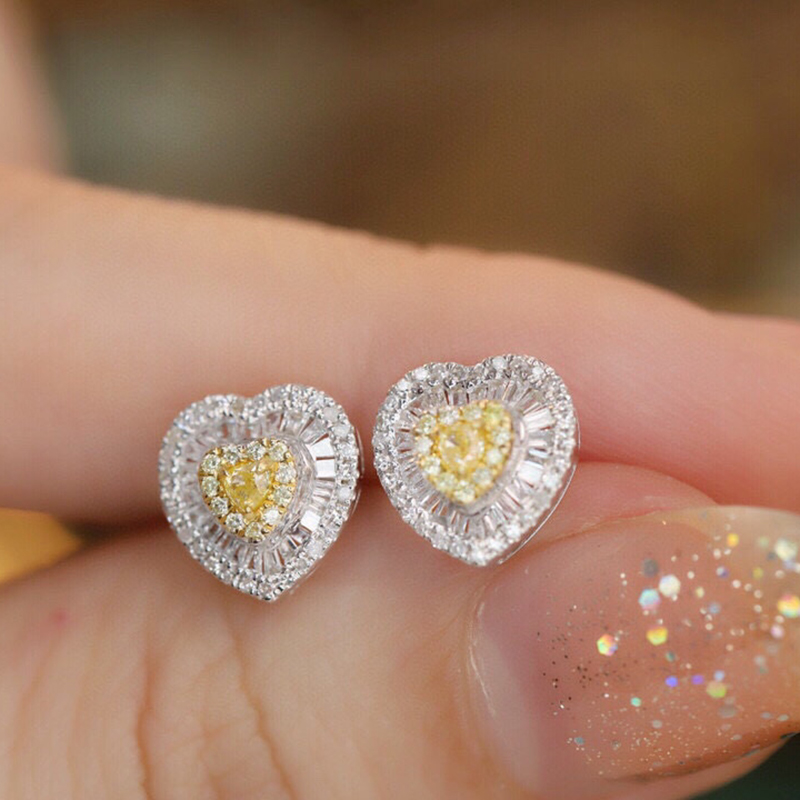 Aazuo Real 18K Solid White Gol - Diamond Stud Earrings 评论和价格