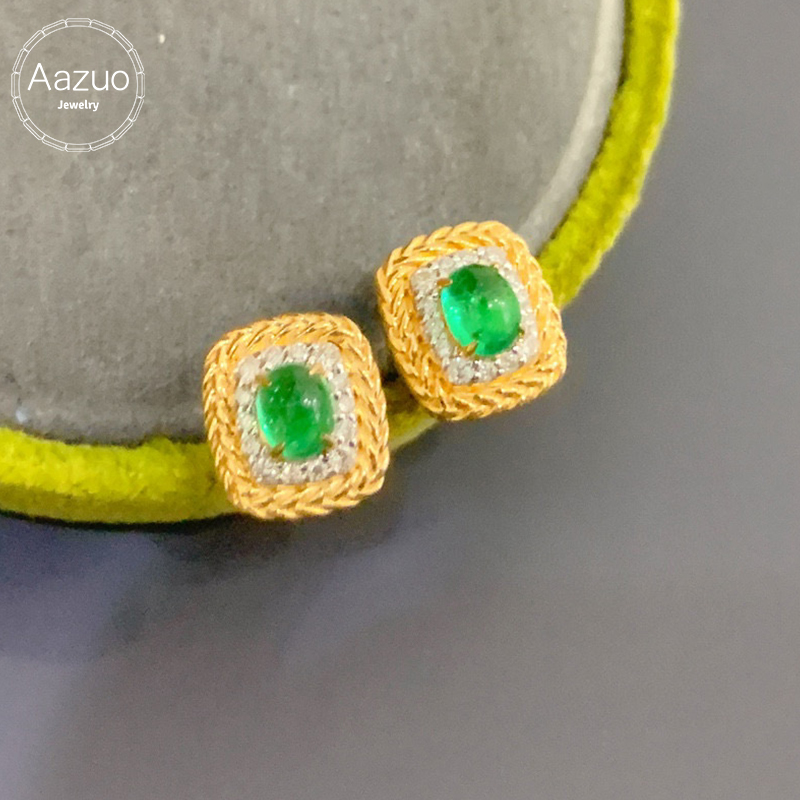 Aazuo Real 18K Yellow Gold Nat - Diamond Stud Earrings 评论和价格
