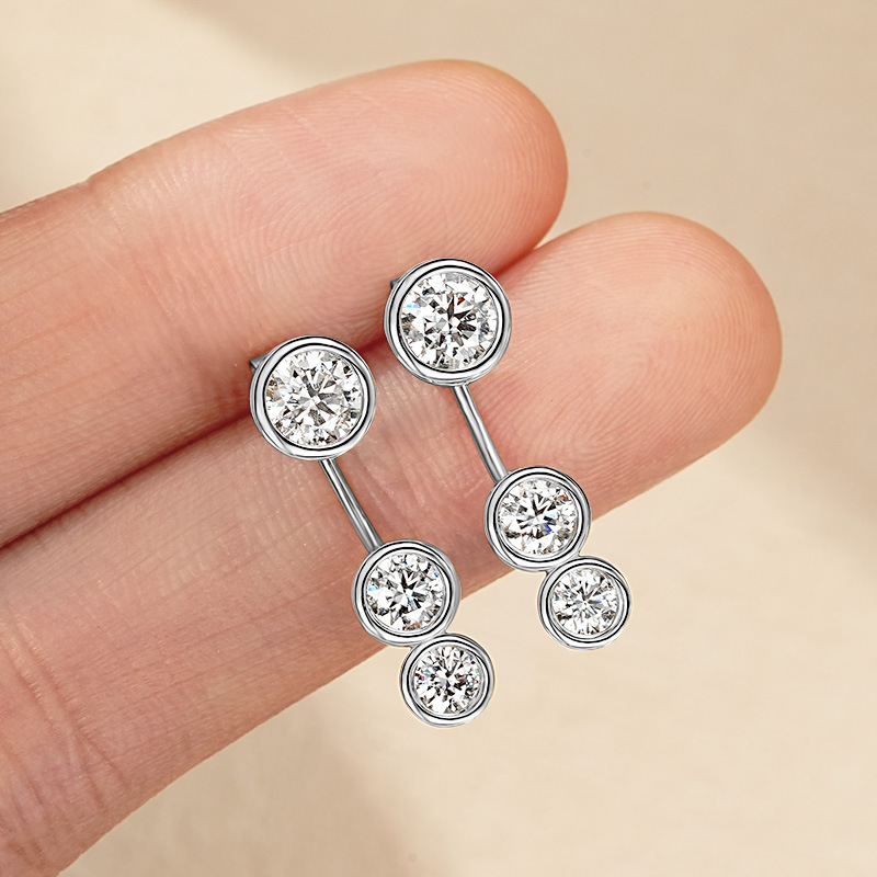 EWYA 2 in 1 Round Bubble Full  - Diamond Stud Earrings 评论和价格
